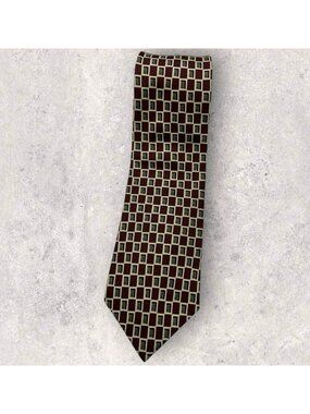HUNTINGTON Silk Tie USA Burgundy Beige Geometric W:3.7" EUC